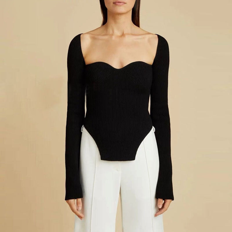 Heartfelt Curved Hem Knitted Sweater eprolo