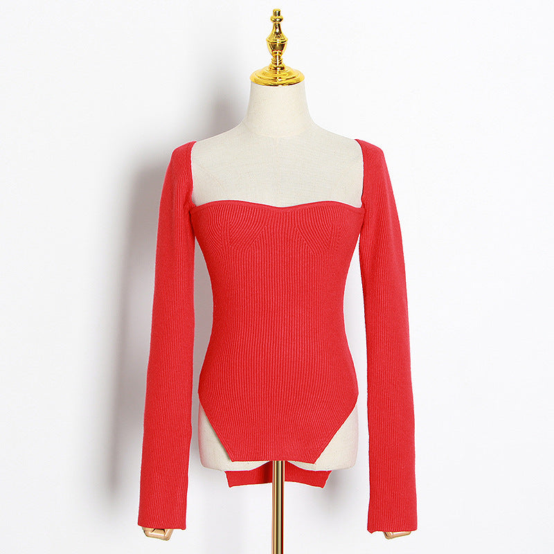 Heartfelt Curved Hem Knitted Sweater eprolo