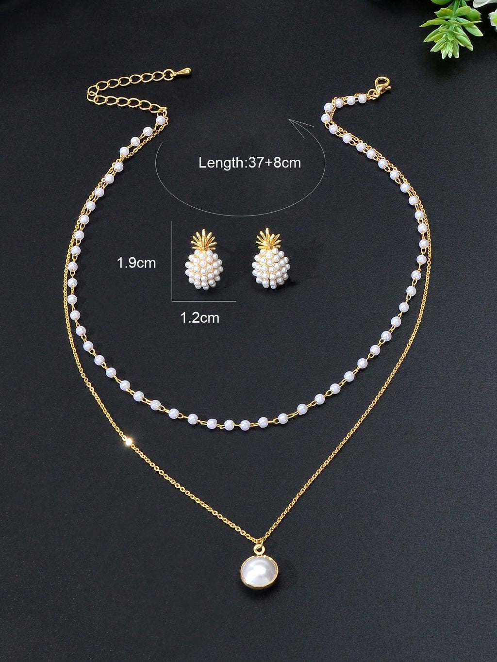 Pearl Pendant Double Layer Necklace & Pineapple Pearl Earrings Jewellery Set Feelontop Jewellery