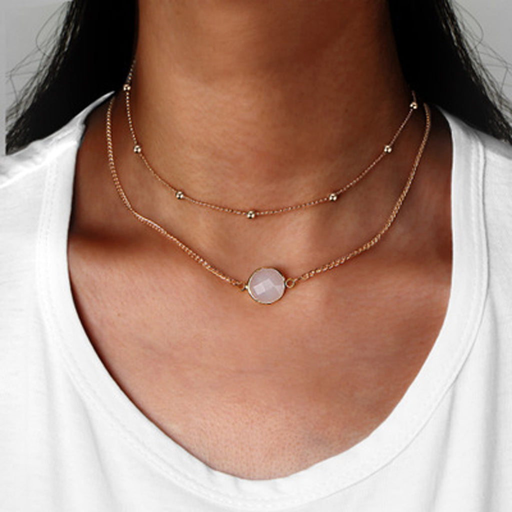 Boho Chic Double layer Gold Chain Round Charm Necklace Fashion Women Accessories Feelontop Jewellery