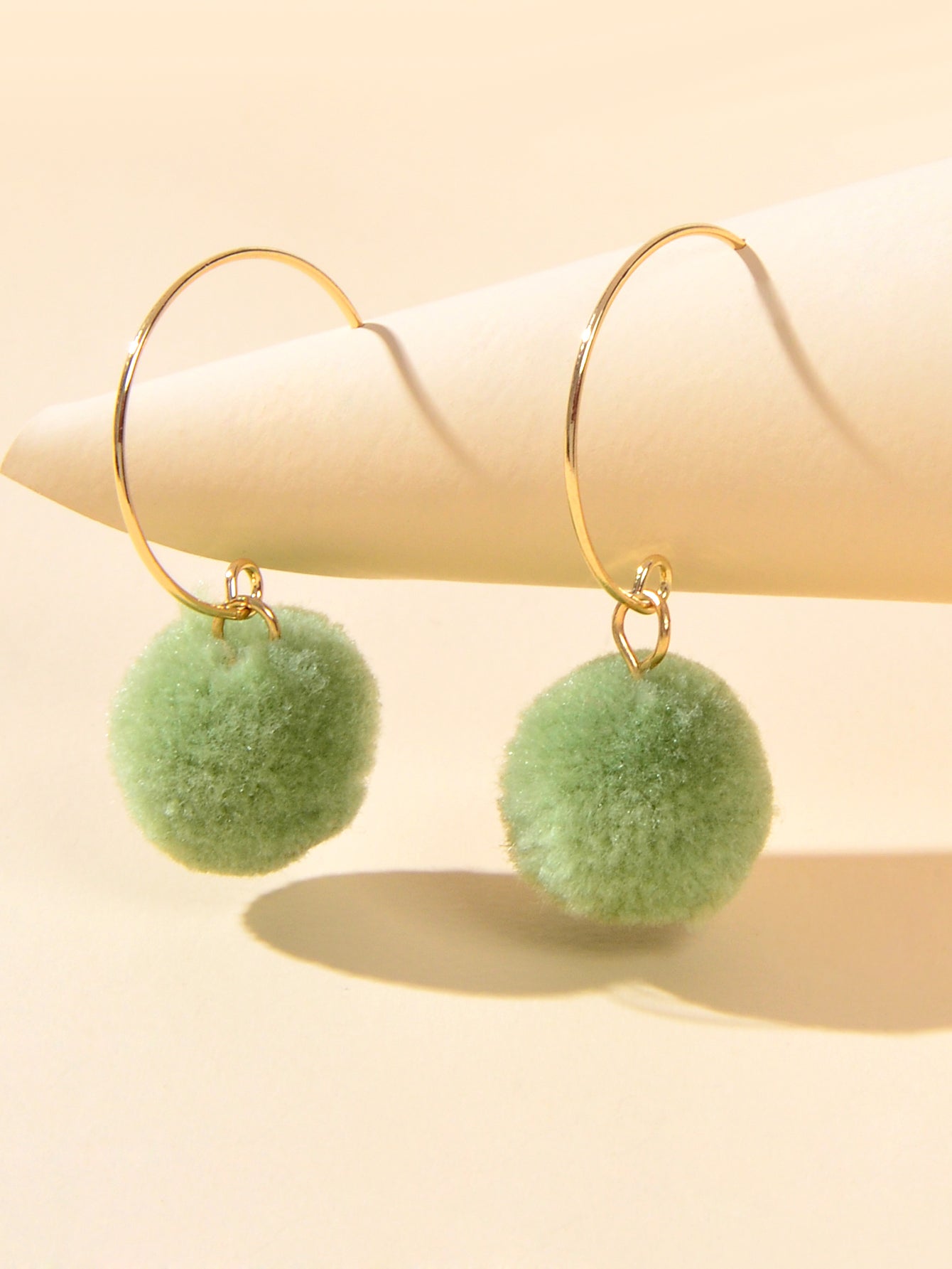 Trendy Accessories Women Dainty Gifts Khaki Green Ball Dangle Gold Hoop Earrings Feelontop Jewellery