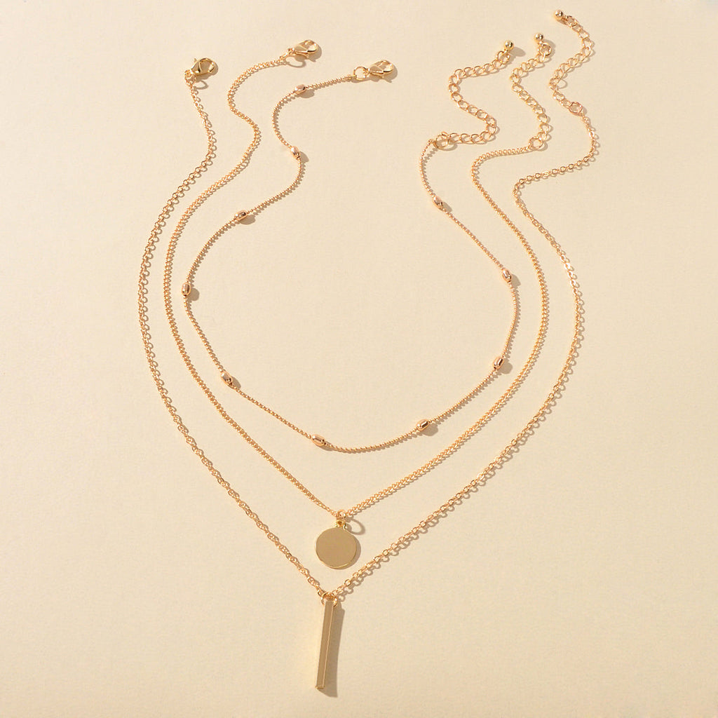 3 pcs Multilayer Bar Disc Pendant Dainty Necklaces Gold Layered Chain Chokers Feelontop Jewellery