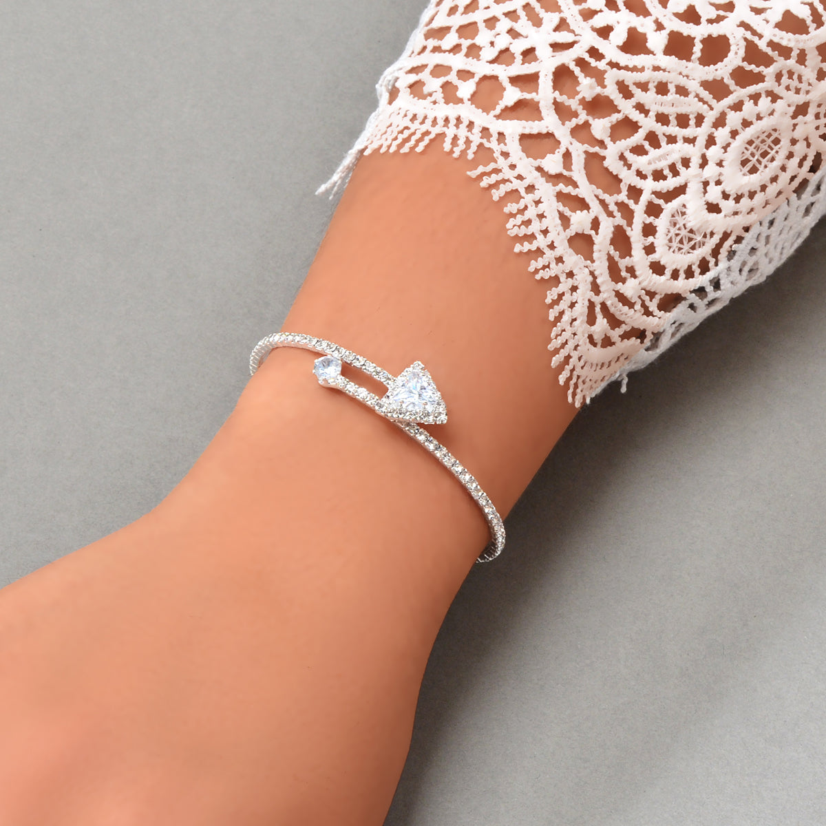 Sparkly Anniversary Gift Rhinestone Silver Arrow Bangle Wedding Bridal Bracelet Feelontop Jewellery