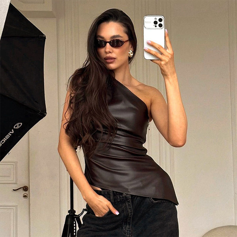 Sleeveless One-Shoulder Oblique Top eprolo