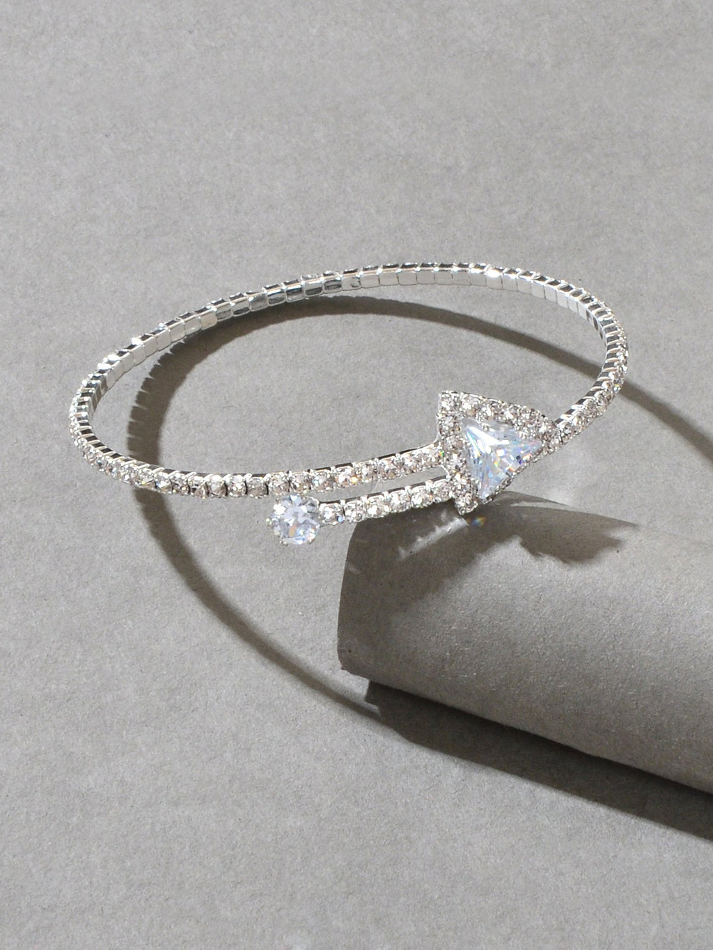 Sparkly Anniversary Gift Rhinestone Silver Arrow Bangle Wedding Bridal Bracelet Feelontop Jewellery