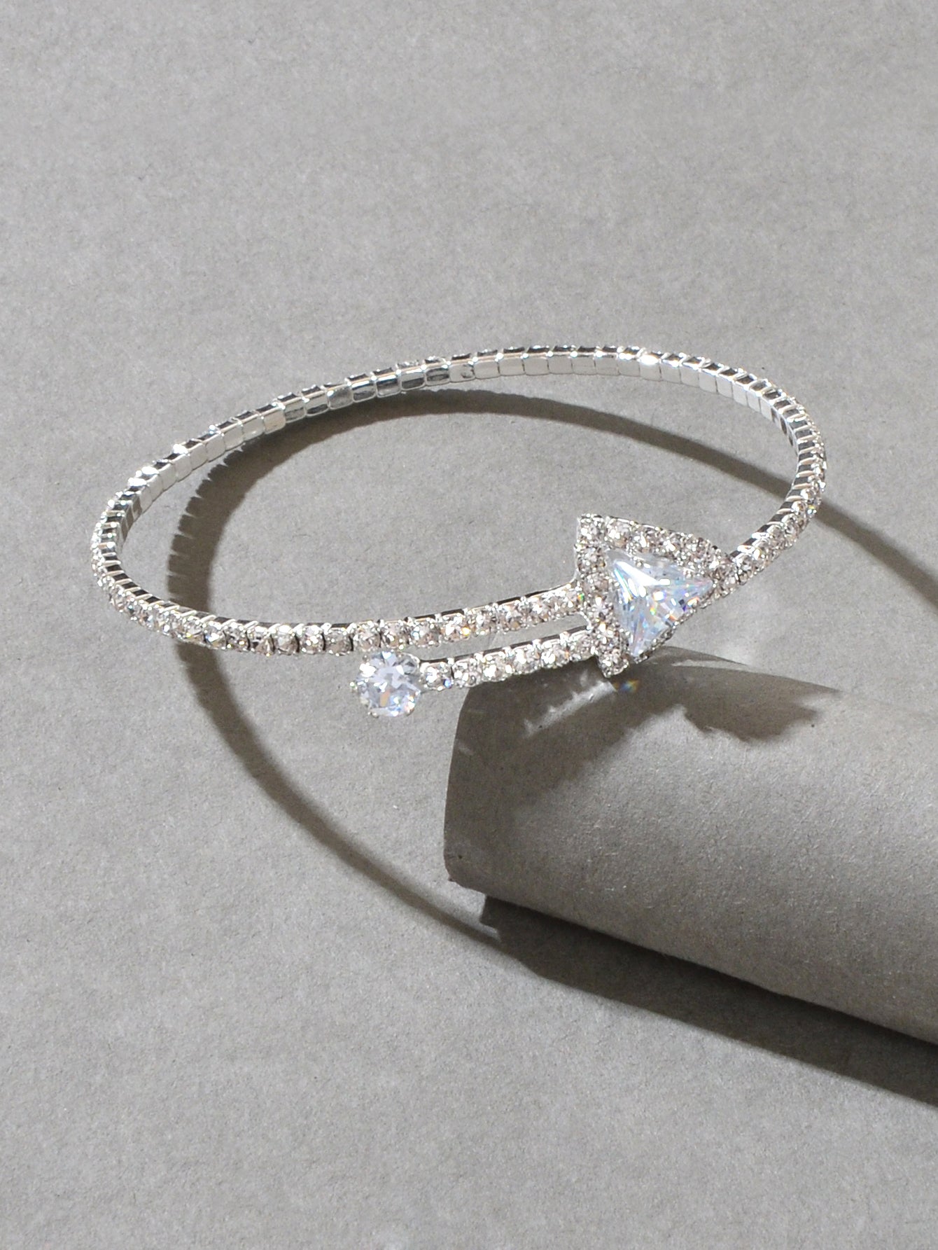 Sparkly Anniversary Gift Rhinestone Silver Arrow Bangle Wedding Bridal Bracelet Feelontop Jewellery
