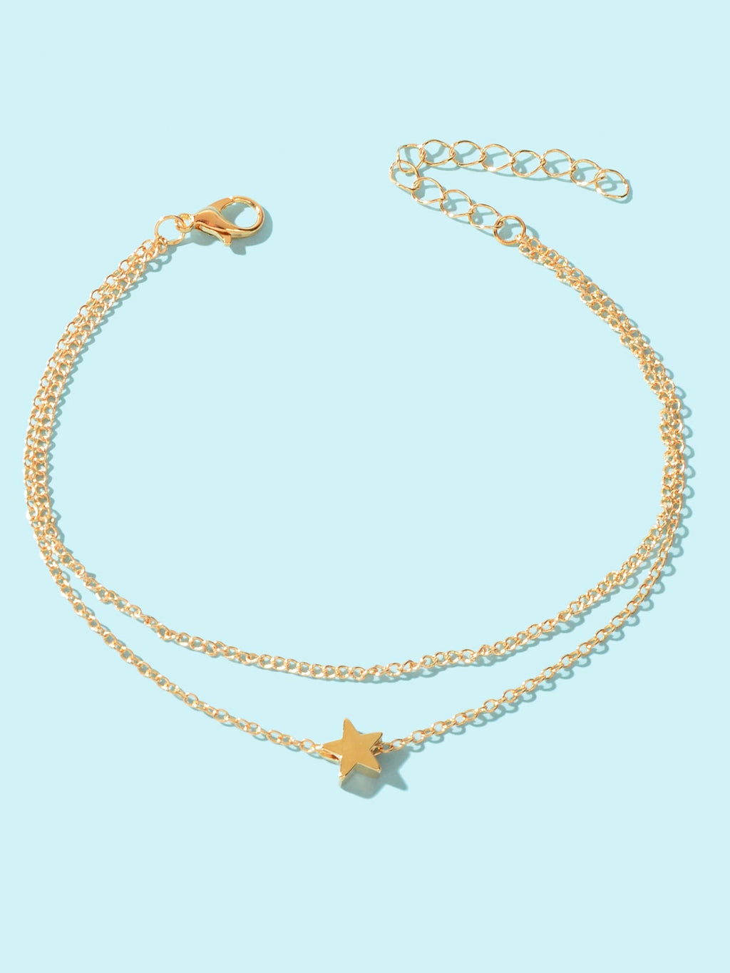 Minimalist Double layered Gold Chain Star Charm Anklet Adjustable Foot Jewellery Feelontop Jewellery
