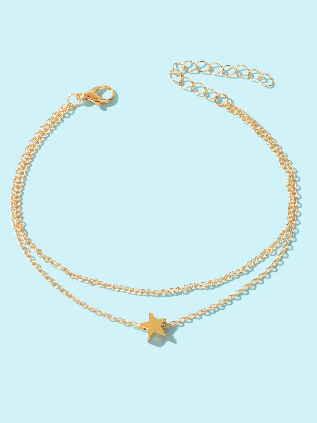 Minimalist Double layered Gold Chain Star Charm Anklet Adjustable Foot Jewellery Feelontop Jewellery