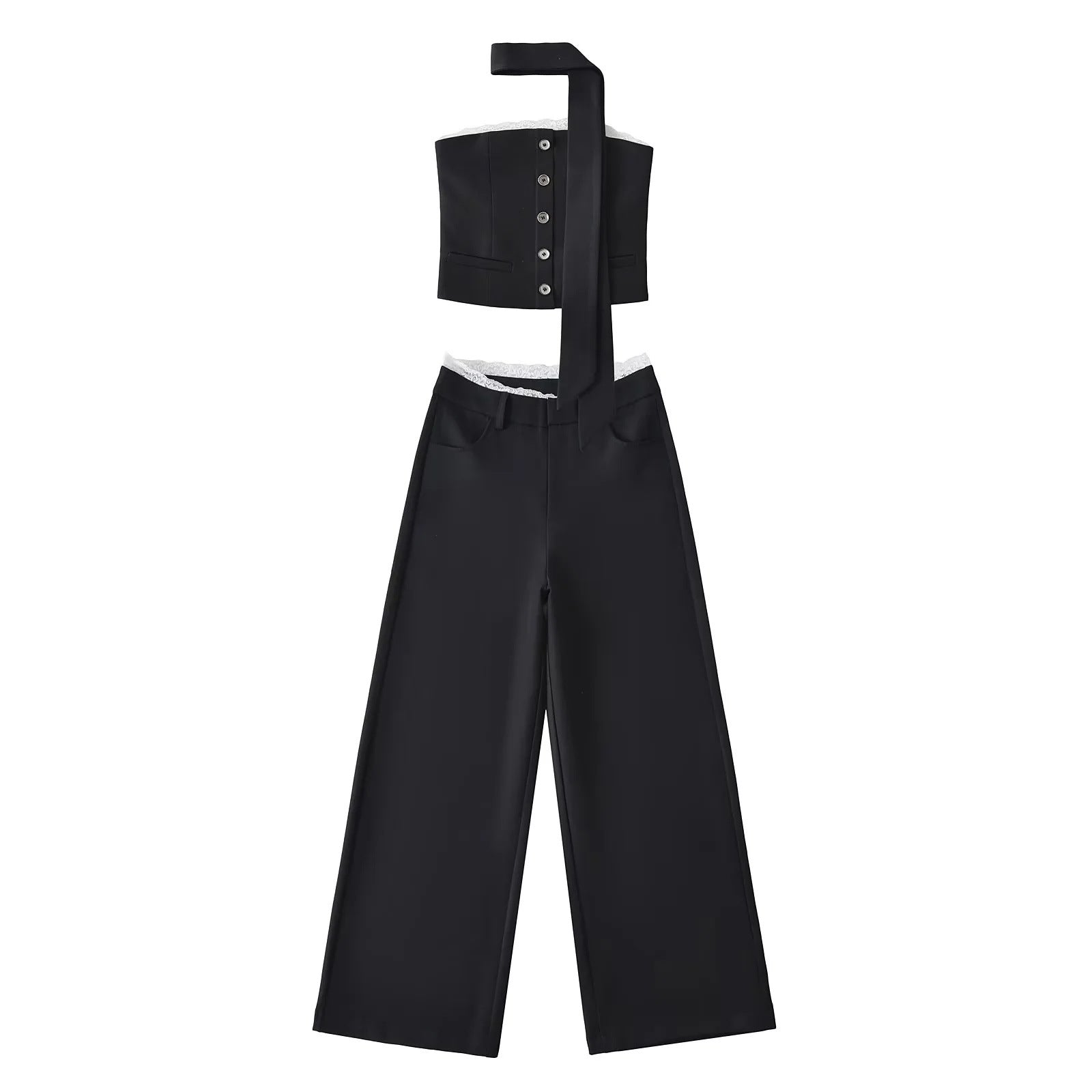 Scarf ribbon lace strapless strap+wide leg suit pants eprolo