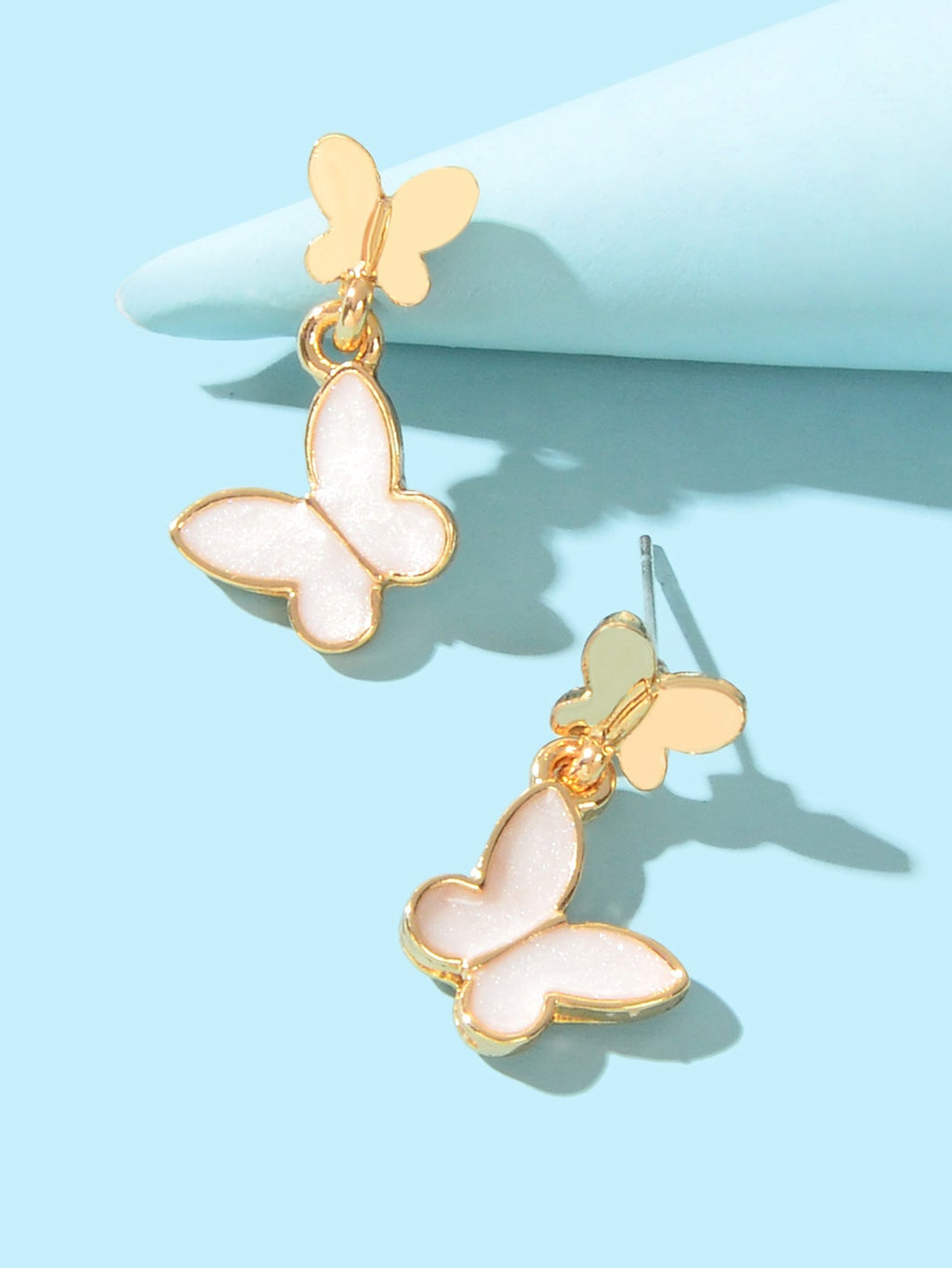 Delicate White Enamel Gold Plated Butterfly Charm Stud Earrings Girl Dainty Gift Feelontop Jewellery