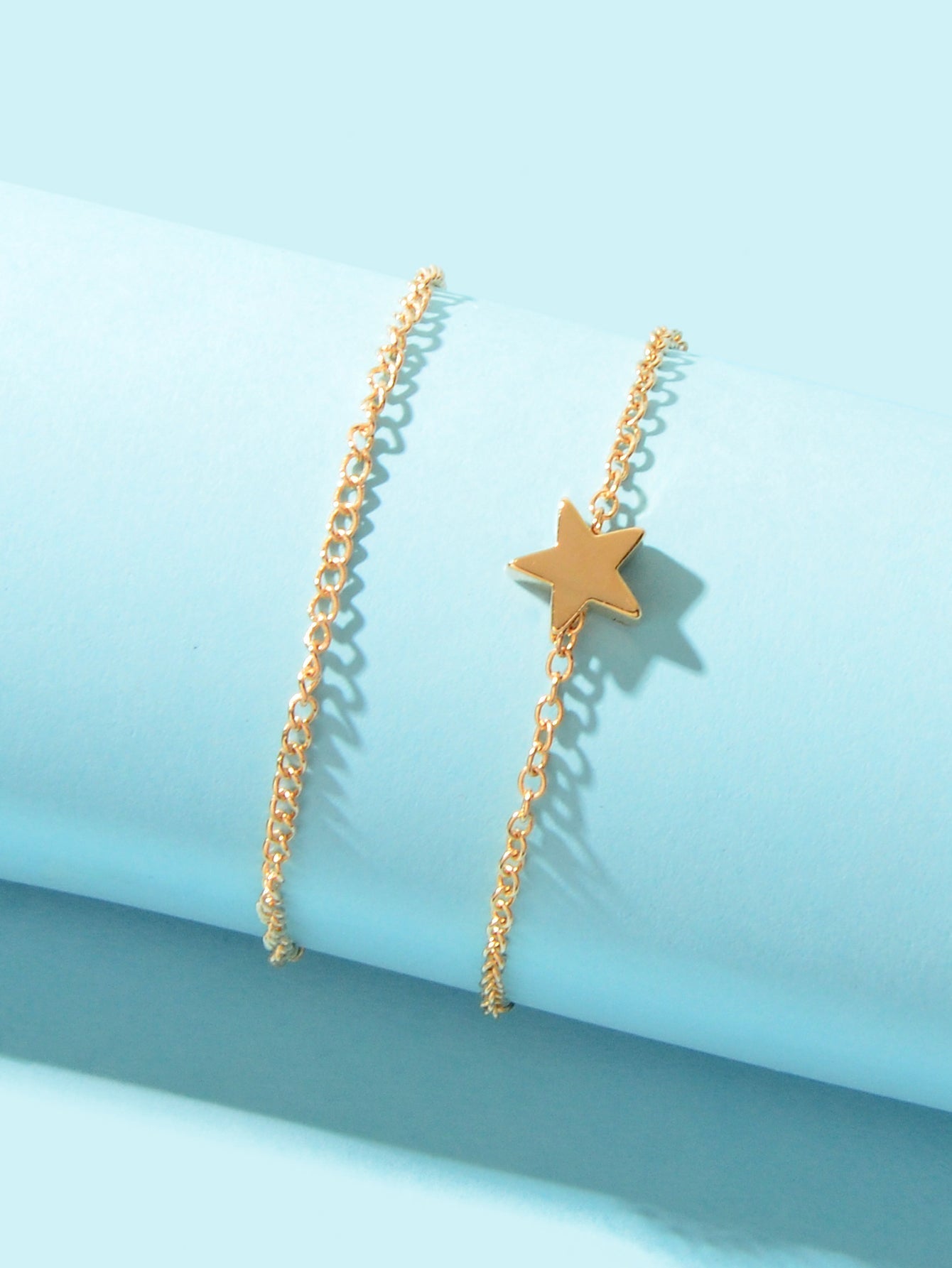 Minimalist Double layered Gold Chain Star Charm Anklet Adjustable Foot Jewellery Feelontop Jewellery