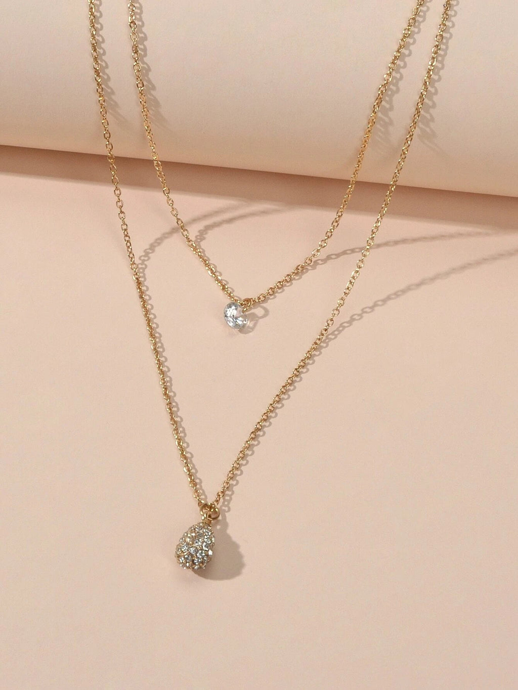 2 pcs Fashion Women Jewellery Rhinestone Decor Gold Chain Water Drop Necklace Feelontop Jewellery