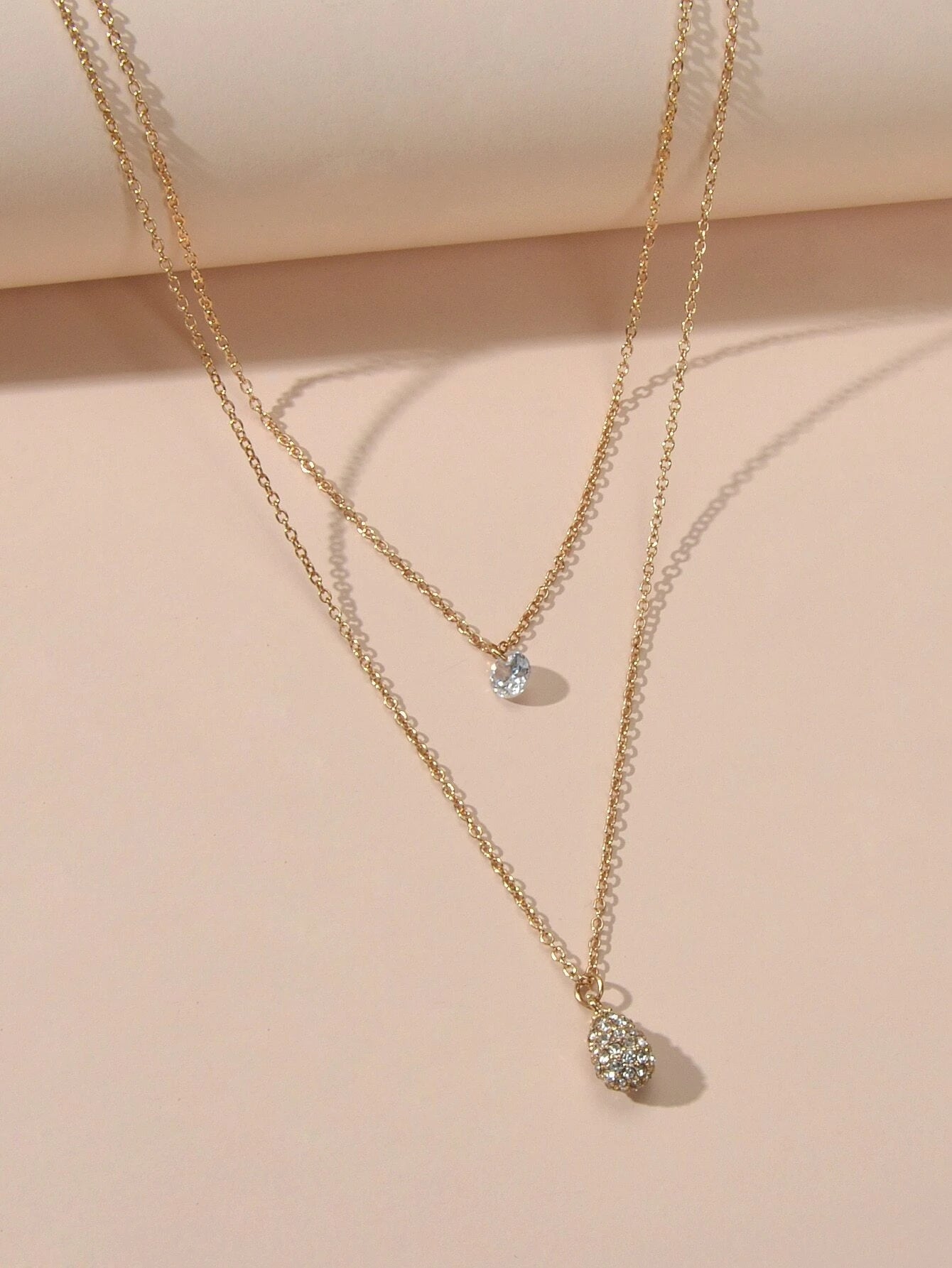 2 pcs Fashion Women Jewellery Rhinestone Decor Gold Chain Water Drop Necklace Feelontop Jewellery