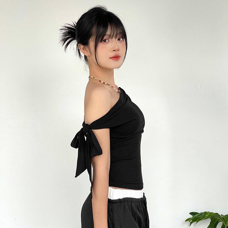 One-Shoulder Pleated Backless Twist