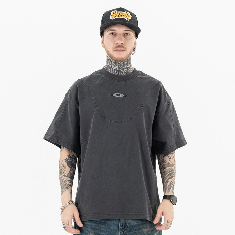 Men's Embroidered Cutting Patchwork Short Sleeve T-Shirt eprolo