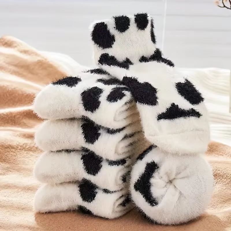 2 Pairs Cute Cow Spots Print Socks
