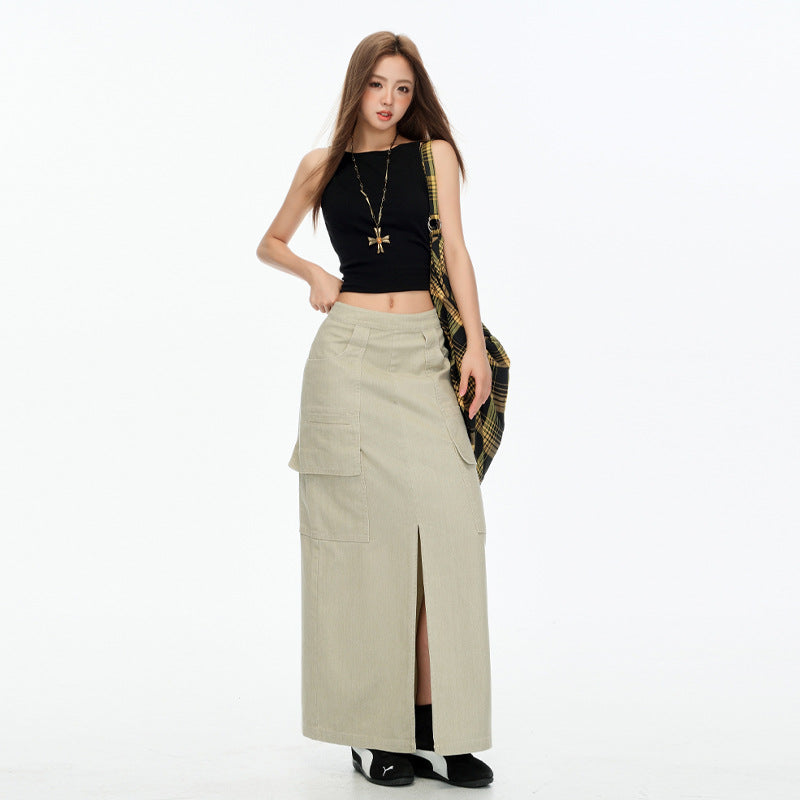 Gray Straight Denim Skirt