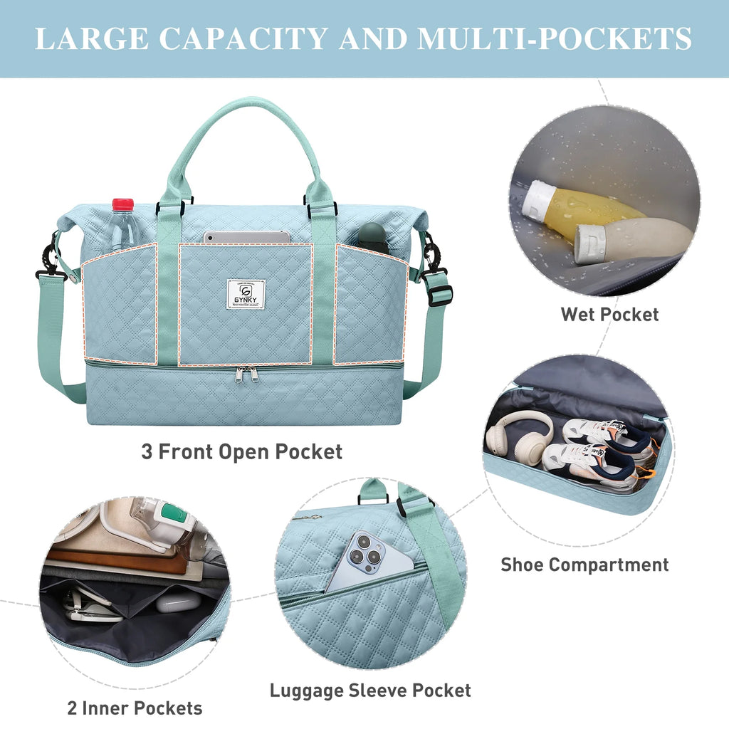 Travel Duffle Bag Weekender Bags for Women with Shoe Compartment Carry on Overnight Bag Gym Duffel Bag with Wet Pocket Hospital Bags for Labor and Delivery