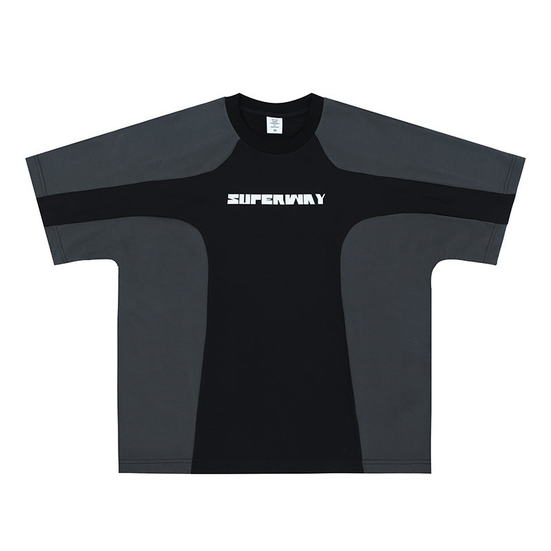Men's Clothing Splicing Color Matching Letter Logo Print Loose Short Sleeve T-Shirt eprolo