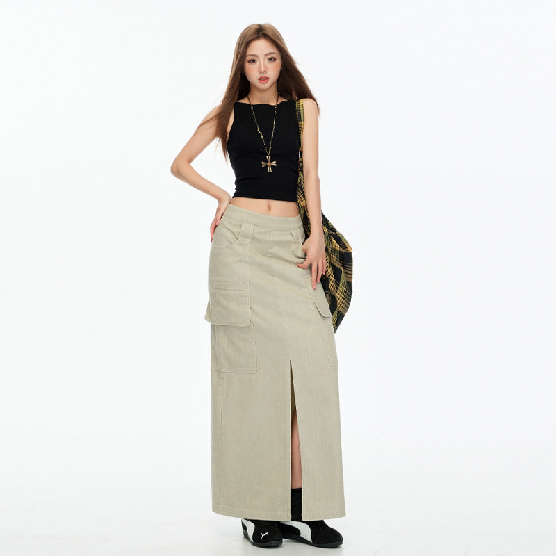 Gray Straight Denim Skirt