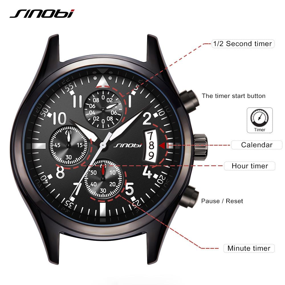SINOBI Pilot Mens Chronograph Wrist Watch Waterproof Quartz Clock eprolo