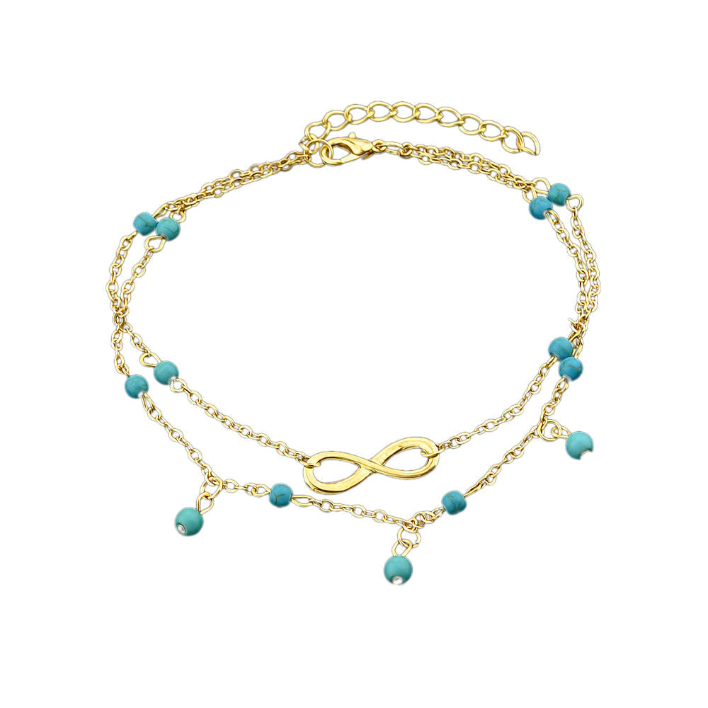 1 pc Double layer Chain Turquoise Infinity Anklet Barefoot Foot Beach Jewellery Feelontop Jewellery