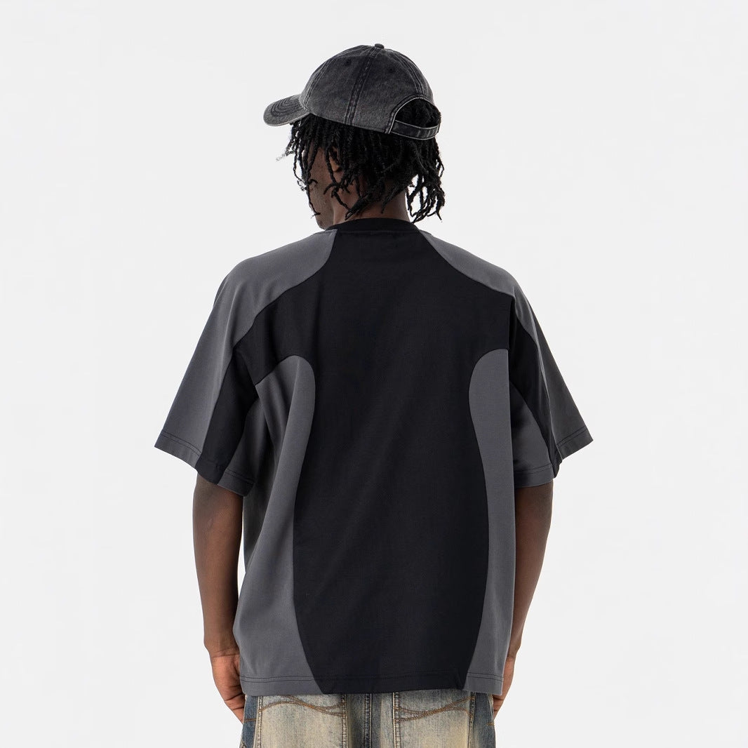 Men's Clothing Splicing Color Matching Letter Logo Print Loose Short Sleeve T-Shirt eprolo