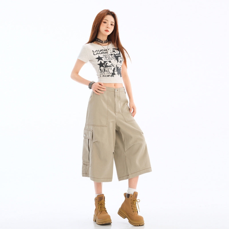 Multi-Pocket Cargo Capri Trousers eprolo