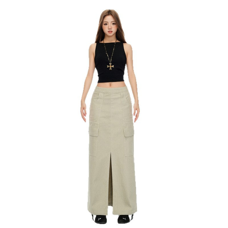 Gray Straight Denim Skirt eprolo