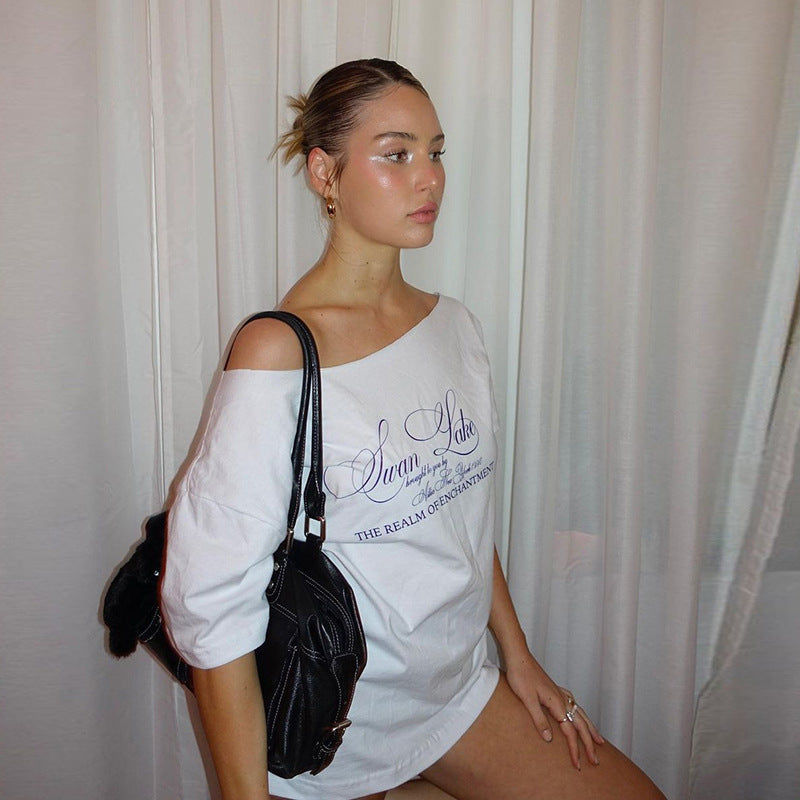 Off-Shoulder Short Sleeve Street Shirt