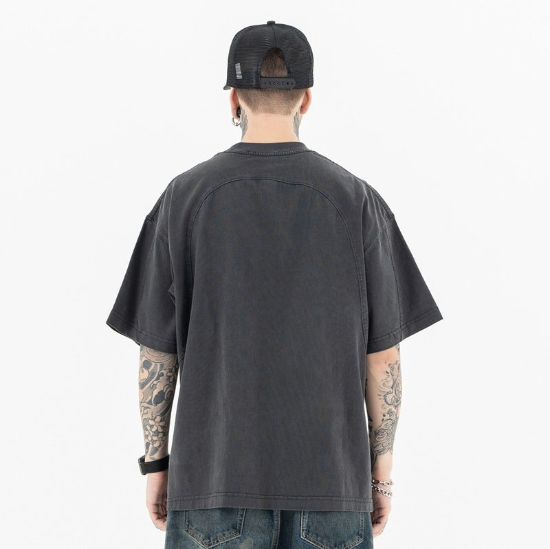 Men's Embroidered Cutting Patchwork Short Sleeve T-Shirt eprolo