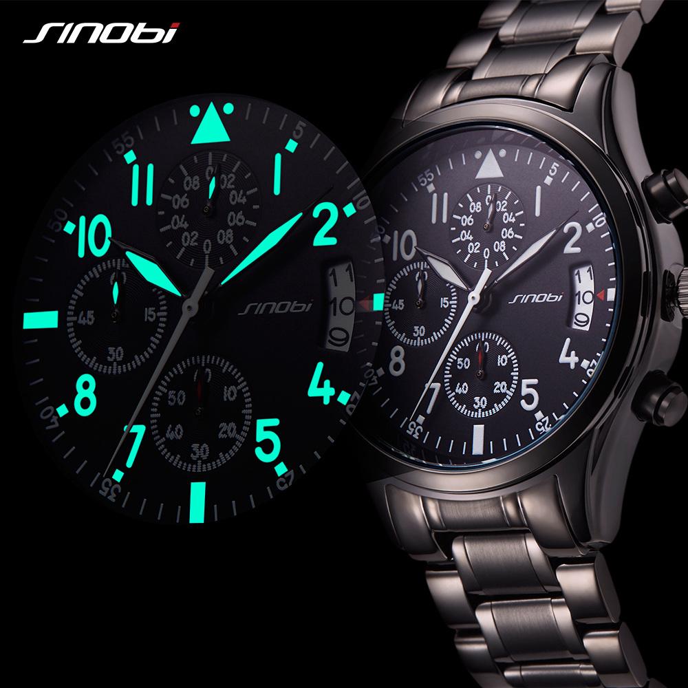 SINOBI Pilot Mens Chronograph Wrist Watch Waterproof Quartz Clock eprolo