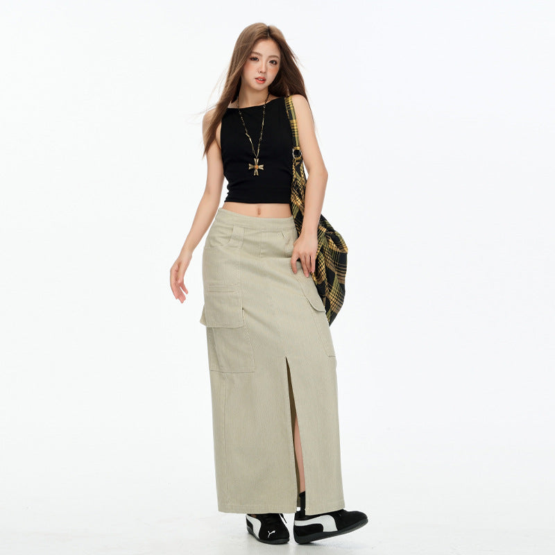 Gray Straight Denim Skirt
