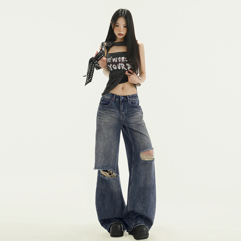 Pocket Print High Waist Denim Jeans