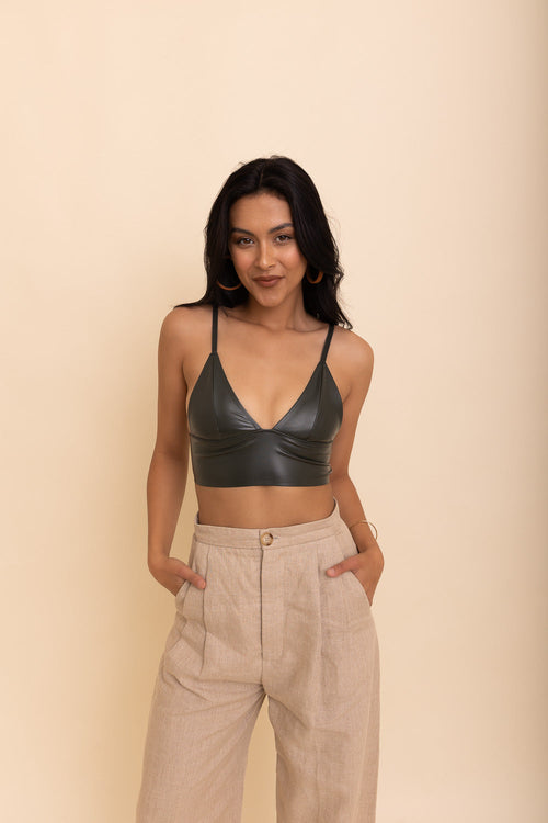 Posh Faux Leather Longline Bralette MAEssence