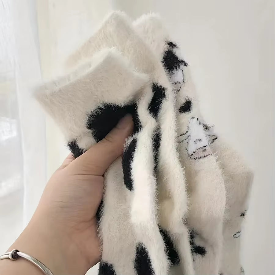 2 Pairs Cute Cow Spots Print Socks