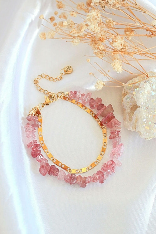 Strawberry Quartz & 24 Karats Double-Layered Bracelet My Store