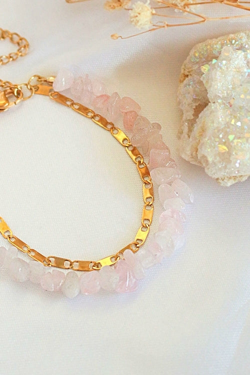 Rose Quartz & 24 Karats Double-Layered Bracelet My Store