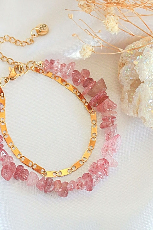 Strawberry Quartz & 24 Karats Double-Layered Bracelet My Store