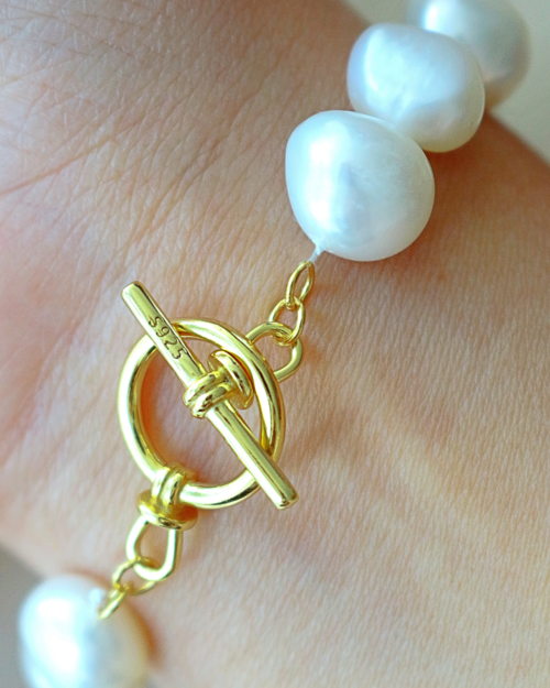 Baroque Genuine Freshwater Pearls & 925 Sterling Silver Bracelet My Store