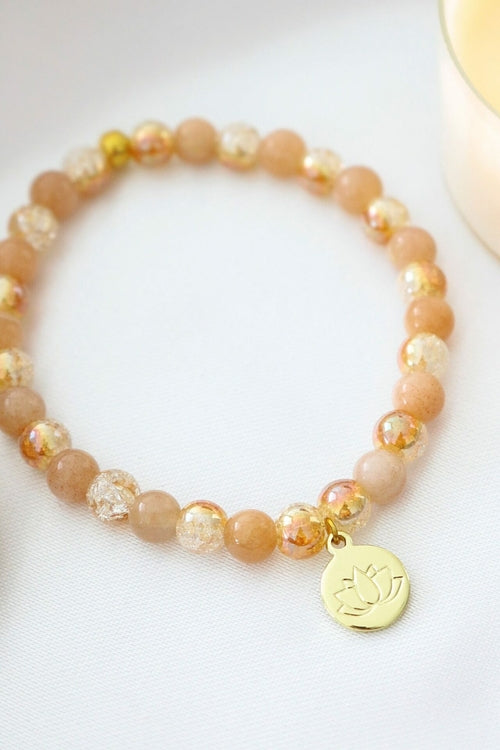Sunstone Elastic Bracelet | 24K Lotus Flower Charm My Store