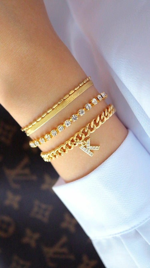 Custom Initial 24 Karats Thick Cuban Chain Bracelet My Store