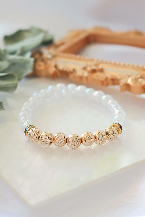 Aroma Diffuser Bracelet – Golden Lava Stone Elastic Bracelet My Store