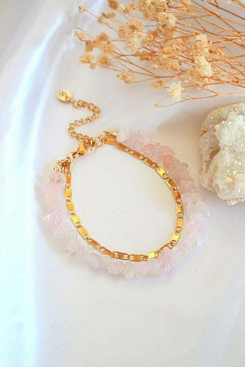 Rose Quartz & 24 Karats Double-Layered Bracelet My Store