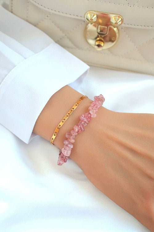 Strawberry Quartz & 24 Karats Double-Layered Bracelet My Store