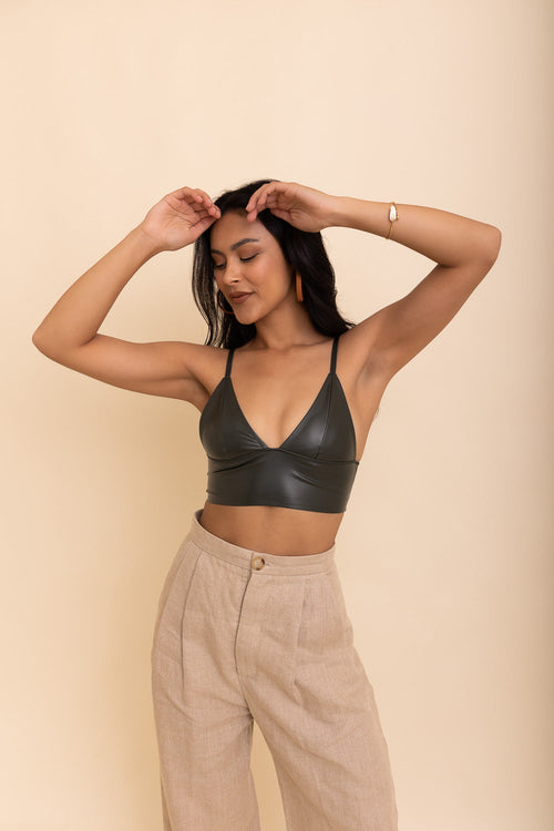 Posh Faux Leather Longline Bralette MAEssence